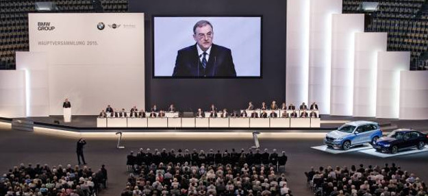 Dr. Norbert Reithofer speaking at the 95th Annual General Meeting of BMW AG at Olympiahalle Munich. (Photo credit: BMW Group)